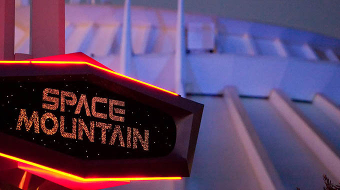 Sign for Space Mountain roller coaster.