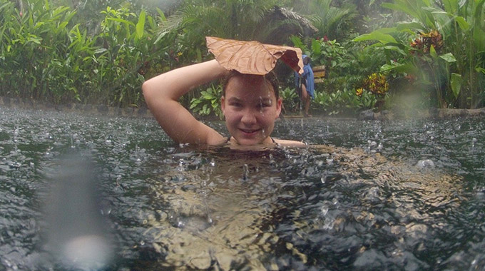 Lucia Benning in a thermal pool at Tabacón.