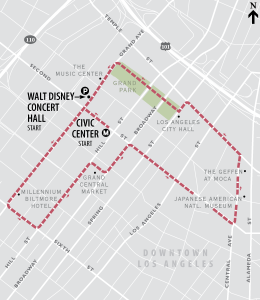 Downtown Los Angeles walking route